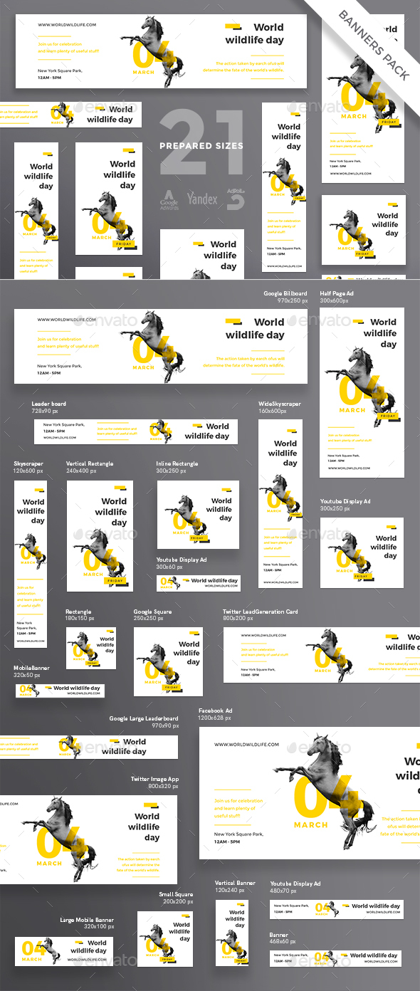 Wildlife Day Banner Pack - Banners & Ads Web Elements