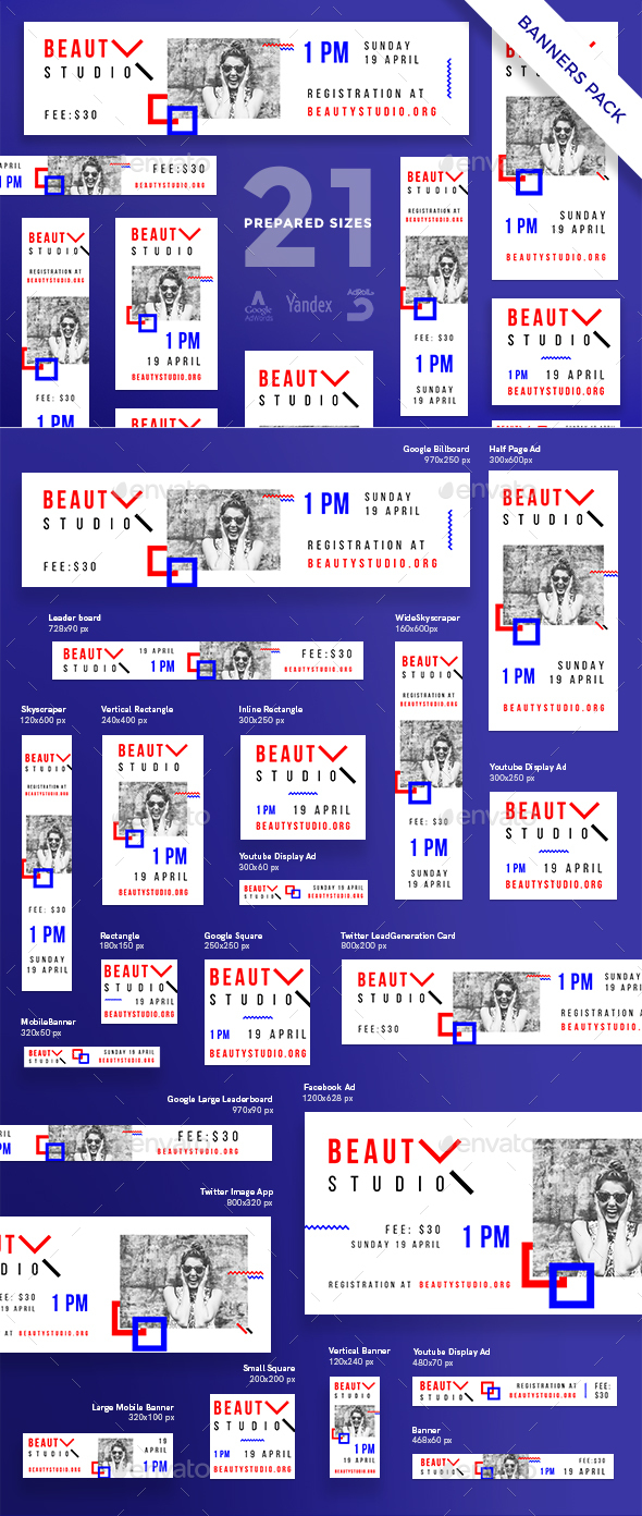 Beauty Studio Banner Pack - Banners & Ads Web Elements