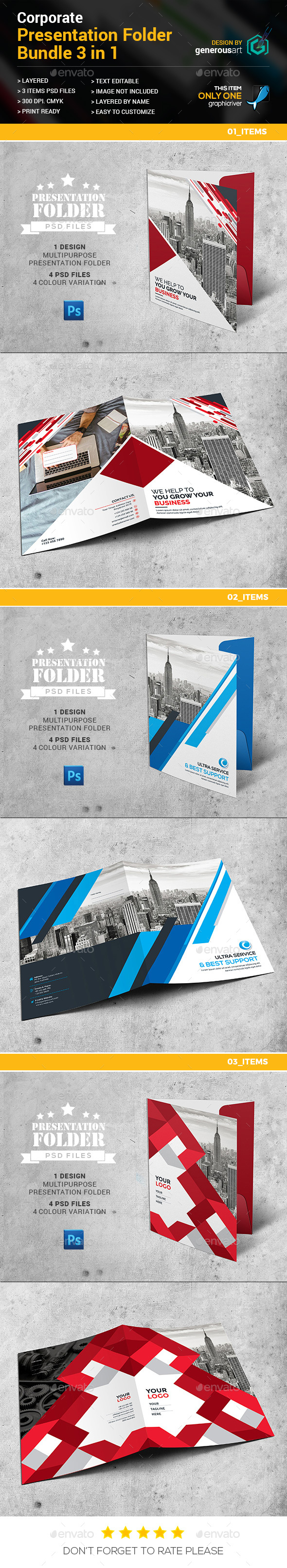 Presentation Folder Bundle 3 in 1 - Stationery Print Templates