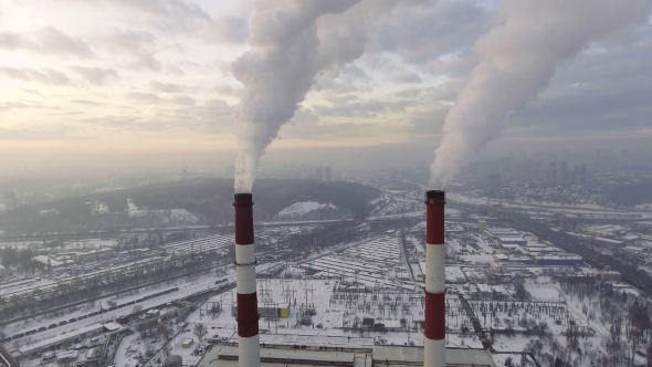 Coal Power Plant Emitting Carbon Dioxide Pollution From Smokestacks alt