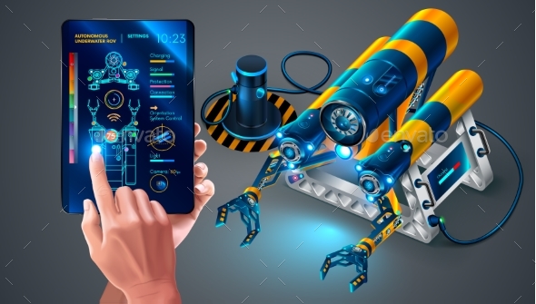 Autonomous Underwater Rov on Deck Ship. Underwater - Technology Conceptual
