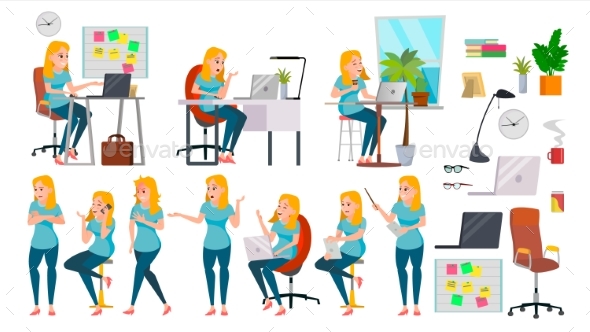 Business Woman Lady Character Vector. Working - Business Conceptual