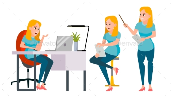 Business Woman Character Vector. Working Girl - Business Conceptual