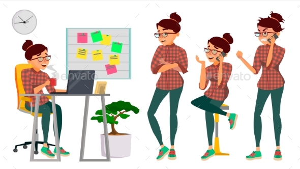 Business Woman Lady Character Vector. Working - Business Conceptual