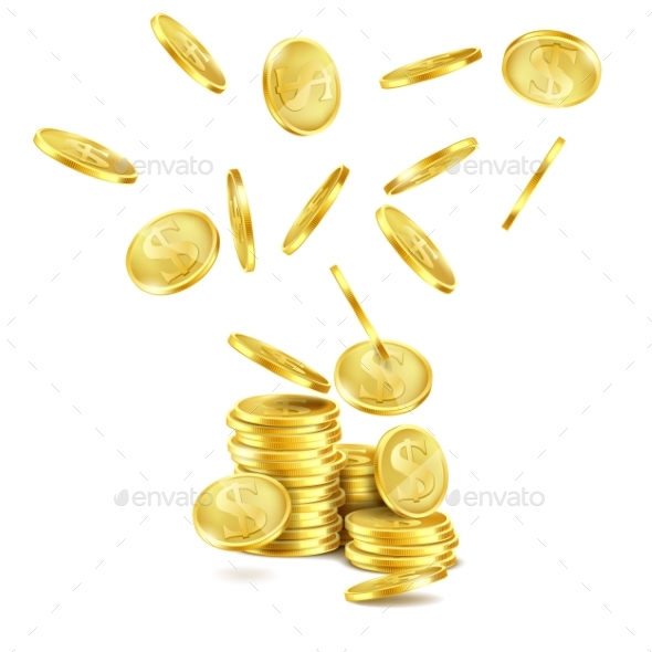 Vector Realistic Falling Gold Coins - Concepts Business