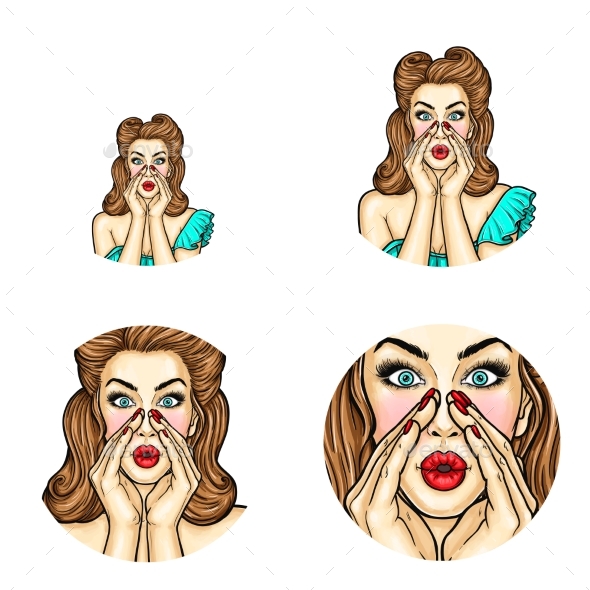 Vector Pop Art Avatar of Pin Up Girl Announcing - People Characters