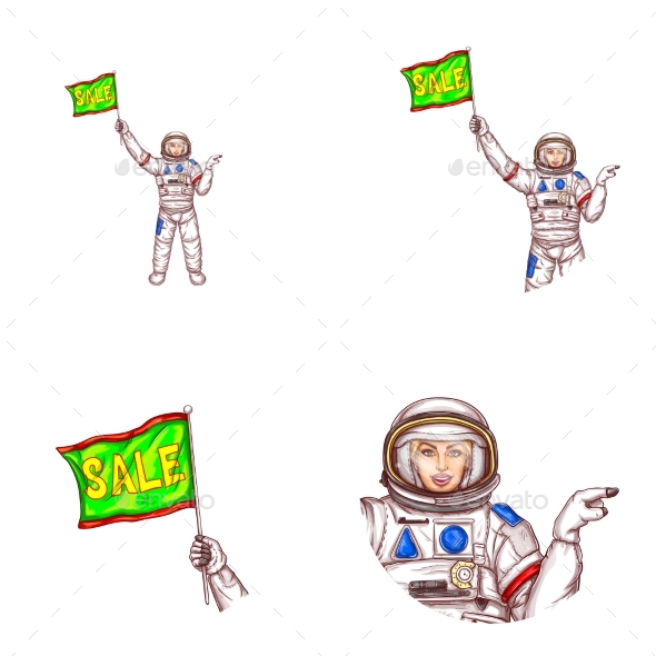 Vector Girl Spaceman Sale Flag Avatar Icon - Miscellaneous Vectors