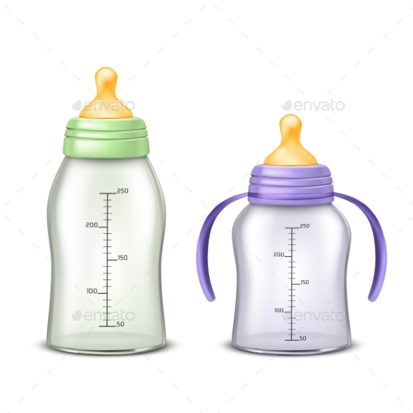 Vector Empty Baby Bottles Isolated on Background - Man-made Objects Objects