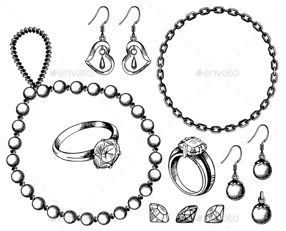 Bijouterie Set Vector Hand Drawn Illustration - Decorative Symbols Decorative