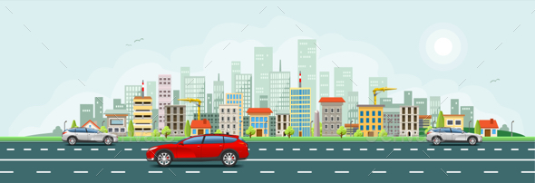 City Skyline Vector Banner - Buildings Objects