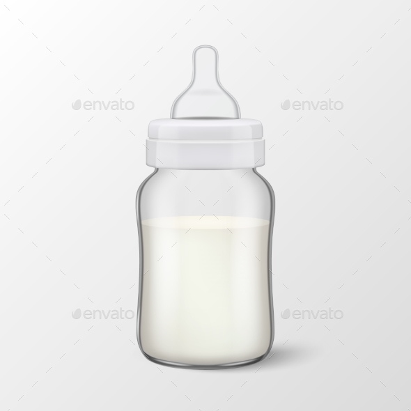 Vector Realistic Blank Baby Mother Breast Milk - Food Objects