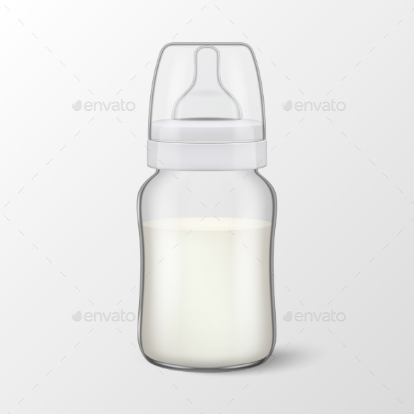Vector Realistic Blank Baby Mother Breast Milk - Food Objects