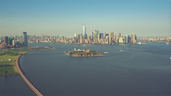 The Lower Manhattan as seen from a helicopter