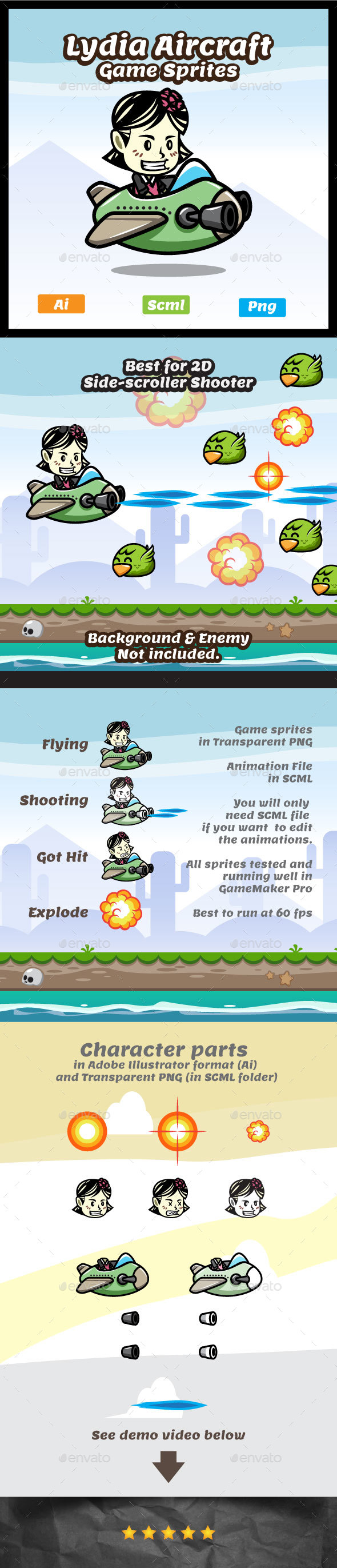 Lydia - Female Aircraft Game Character Sprites - Sprites Game Assets