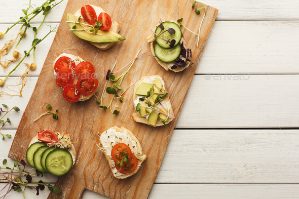 Variety of healthy vegetarian sandwiches - Stock Photo - Images