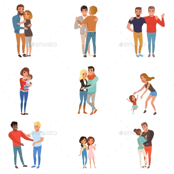 Set with Hugging People - People Characters