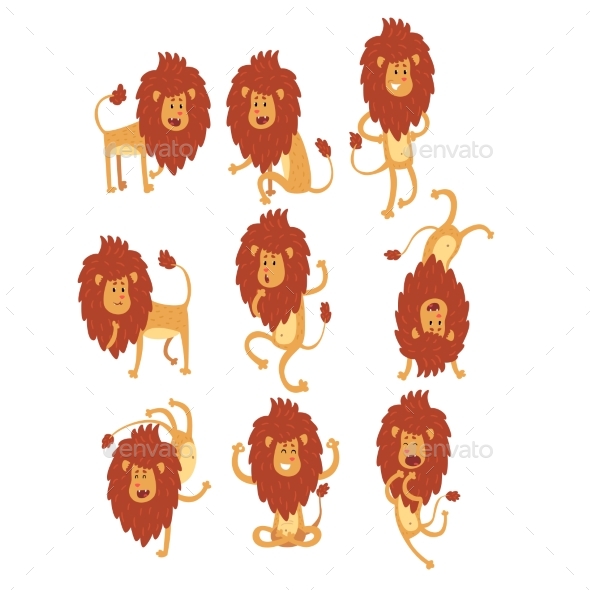 Set of African Lion in Different Actions - Animals Characters