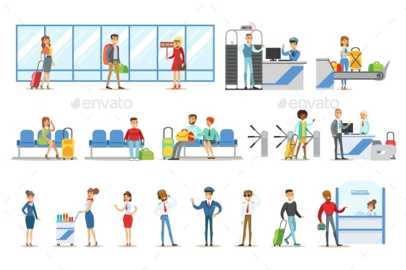 People in The Airport Interior - Miscellaneous Vectors