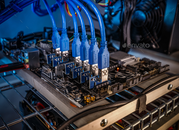 Cryptocurrency mining rig - Stock Photo - Images