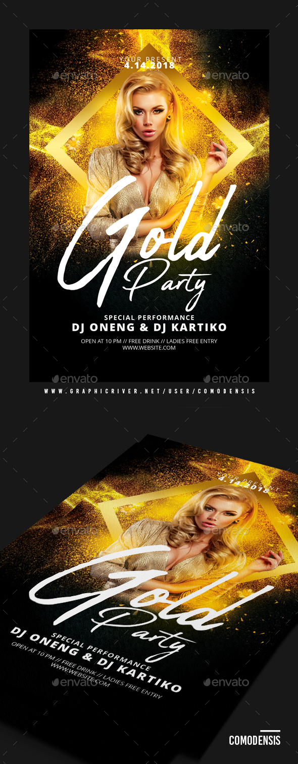 Stardust Black Gold Party Flyer - Clubs & Parties Events