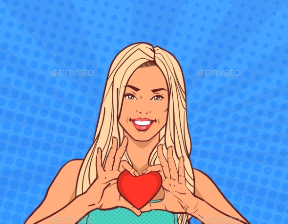 Girl Holding Red Heart Shape Valentines - Valentines Seasons/Holidays