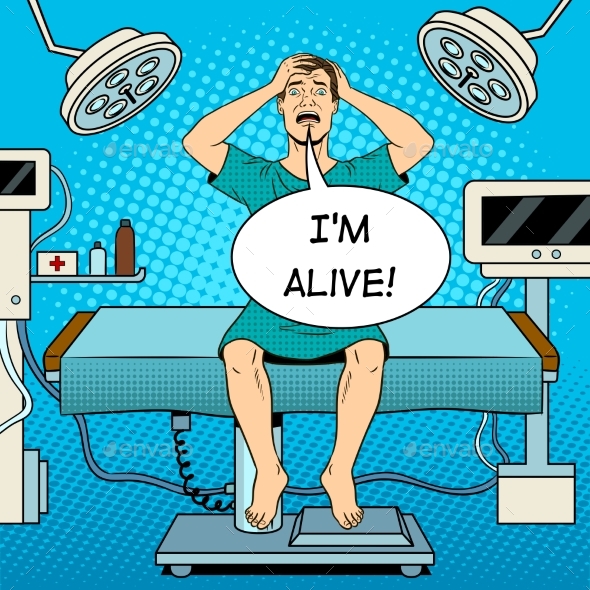 Scared Mad Patient in Operating Pop Art Vector - People Characters