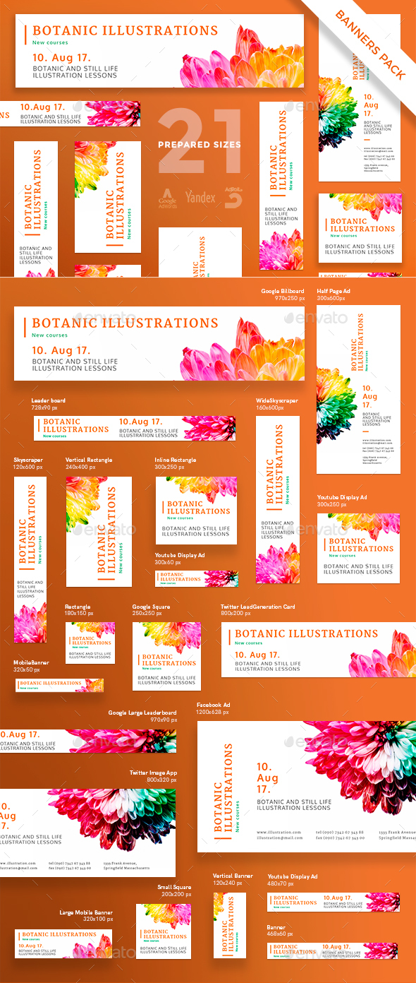 Illustration Lessons Banner Pack - Banners & Ads Web Elements