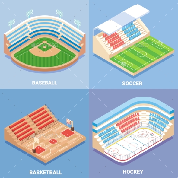 Sport Stadium Vector Flat Isometric Icon Set - Sports/Activity Conceptual