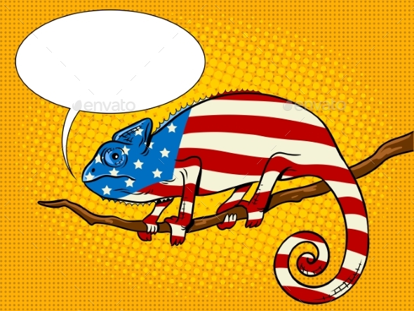 Chameleon Colored in American Flag Pop Art Vector - Animals Characters