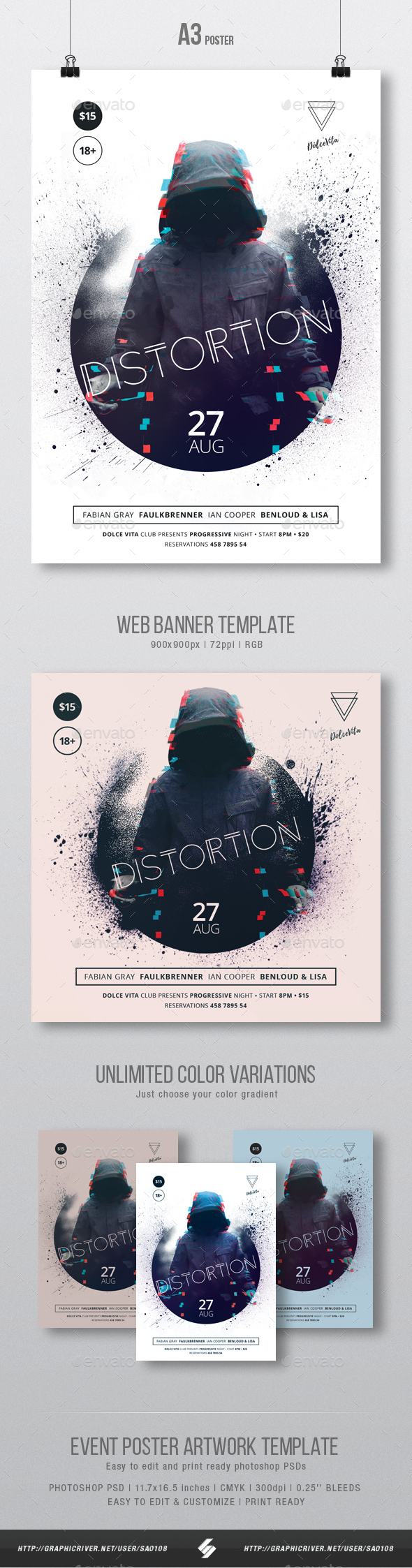 Distortion - Underground Party Flyer / Poster Template A3 - Clubs & Parties Events