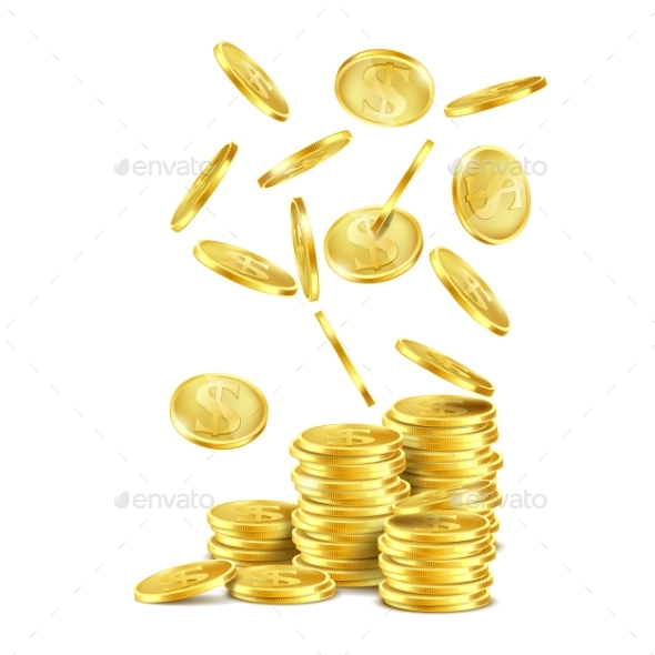 Vector Stack of Gold Coins and Falling Metal Money - Concepts Business