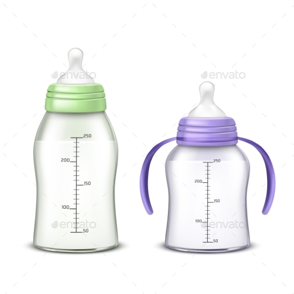 Vector Baby Bottles Isolated on Background - Man-made Objects Objects
