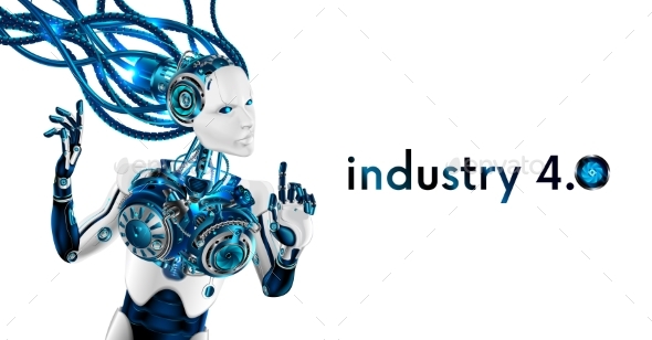 Robot Woman Isolated on White Background - Computers Technology