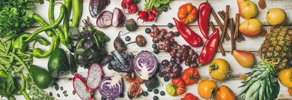 Helathy raw vegan food cooking background, top view - Stock Photo - Images