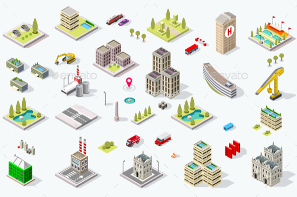 Isometric City Building Set - Buildings Objects