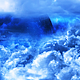 Blue Clouds in Space and Planet with the Big Blue Star - VideoHive Item for Sale