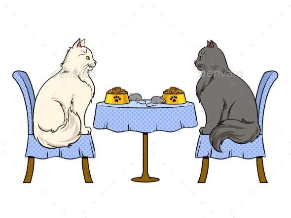 Cats on Date in Cat Restaurant Pop Art Vector - Animals Characters