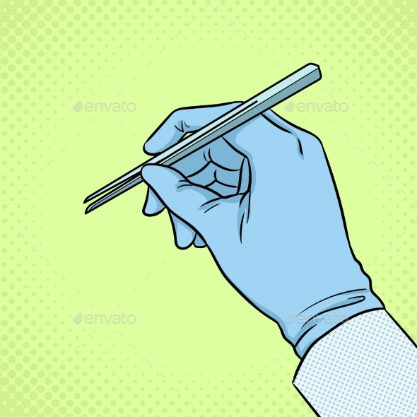 Hand of Scientist in Glove Pop Art Vector - Miscellaneous Conceptual