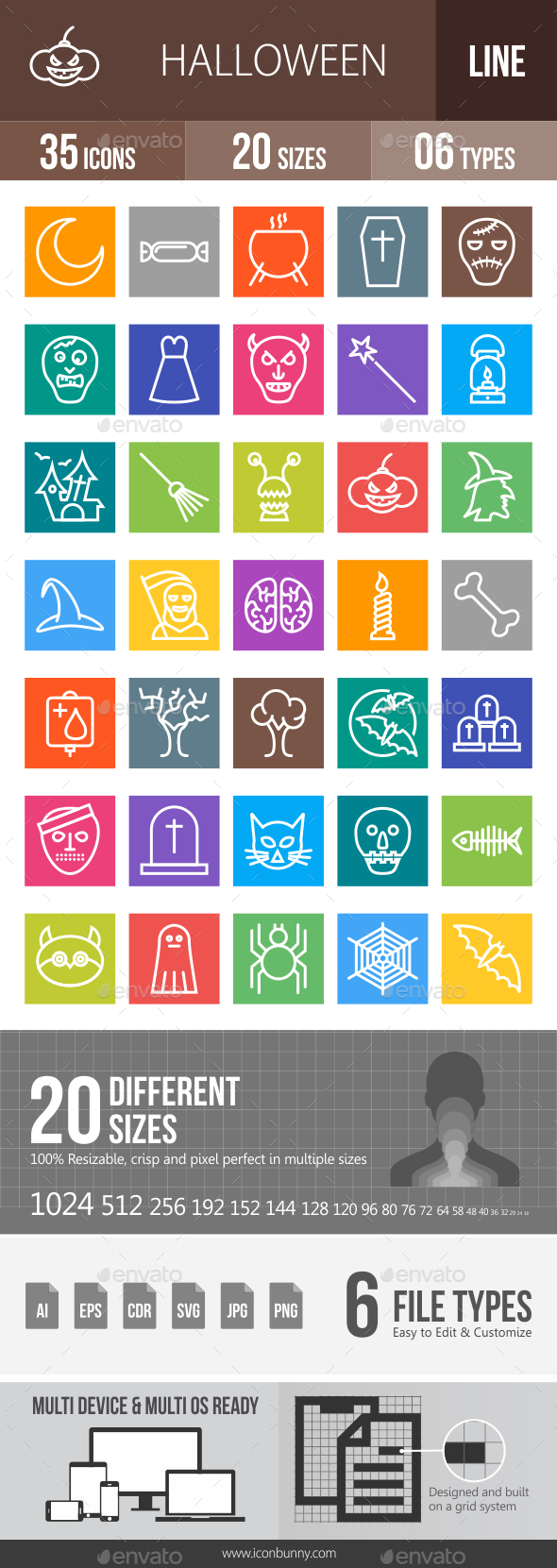 35 Halloween Line Multicolor B/G Icons - Icons