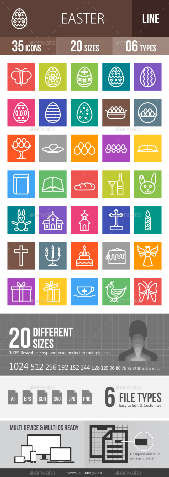 35 Easter Line Multicolor B/G Icons - Icons