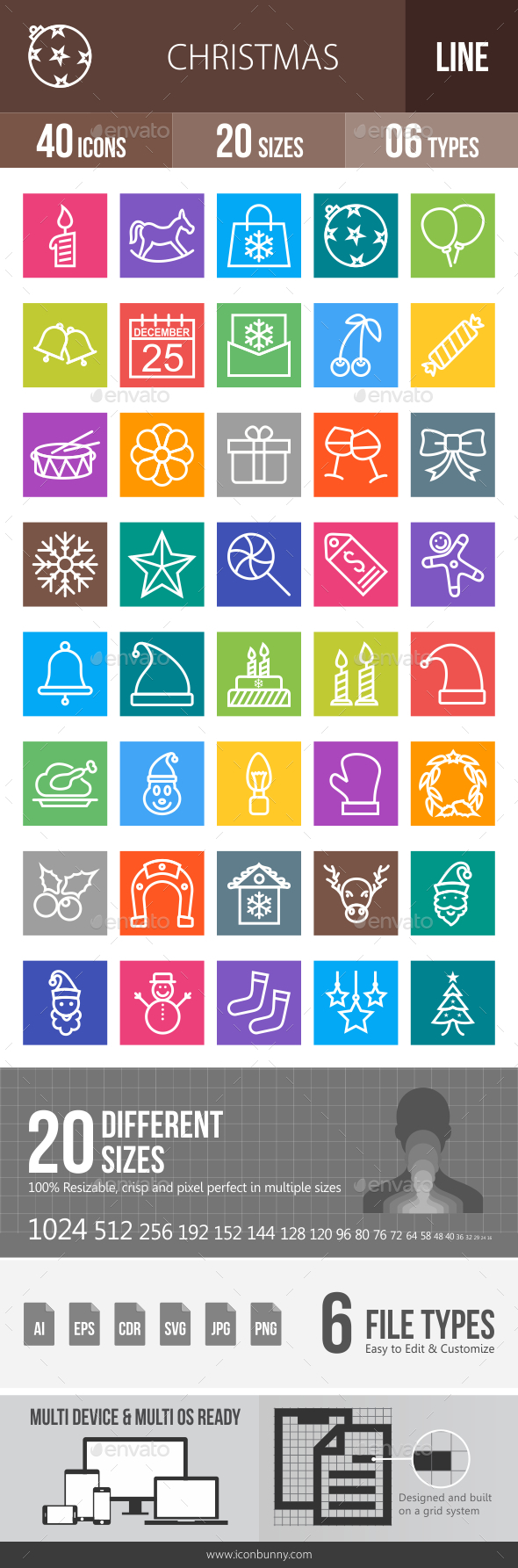 40 Christmas Line Multicolor B/G Icons - Icons