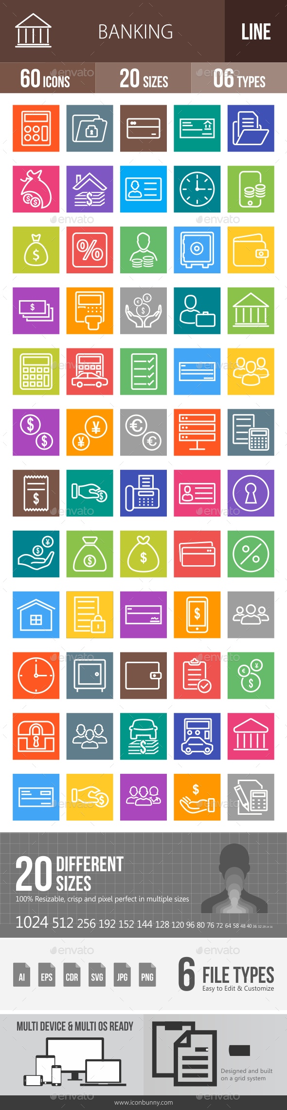 60 Banking Line Multicolor B/G Icons - Icons