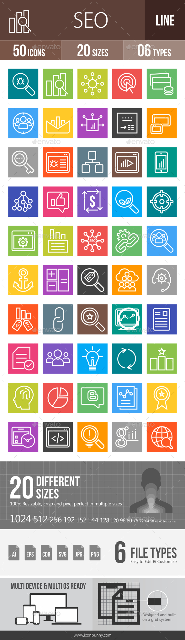 50 SEO Line Multicolor B/G Icons - Icons