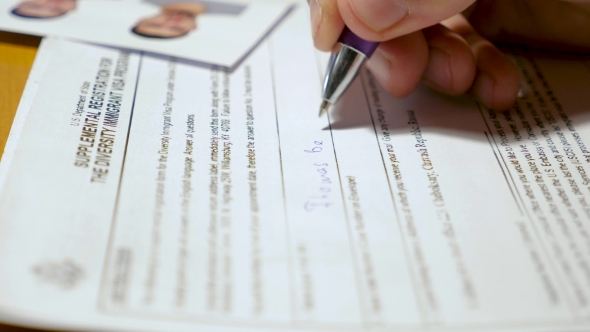 the Person Fills in the Documents and the Questionnairу Immigrant To USA alt