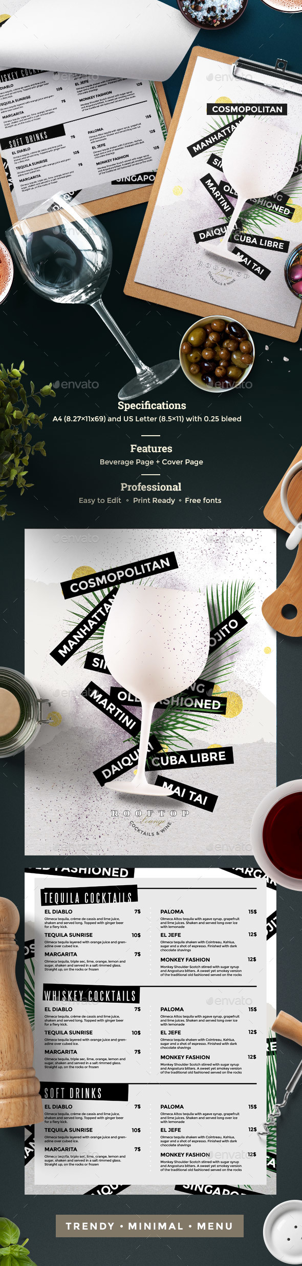 Cocktail Menu - Food Menus Print Templates