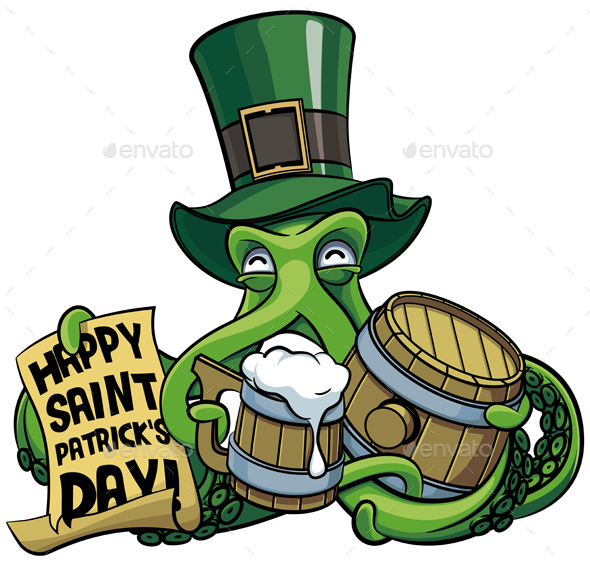 Octopus Celebrating Saint Patricks Day - Monsters Characters