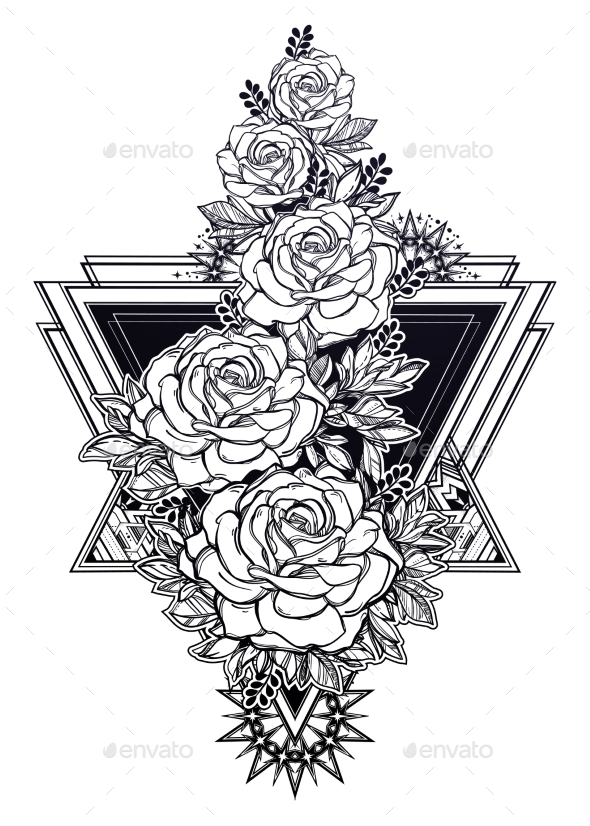 Decorative Ornate Floral Frame with Rose Flowers - Flowers & Plants Nature