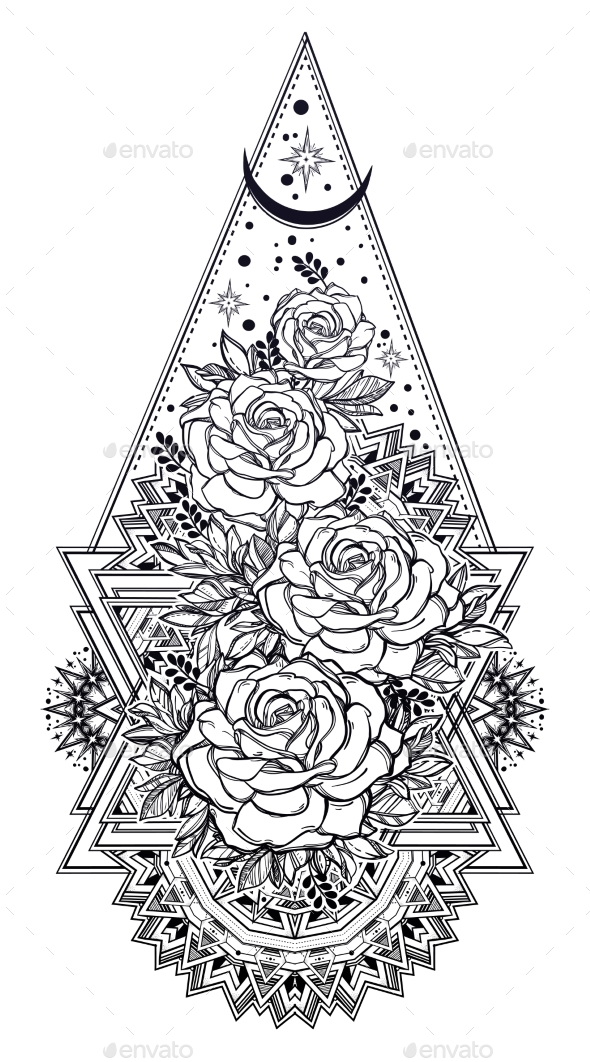 Decorative Ornate Floral Frame with Rose Flowers - Flowers & Plants Nature