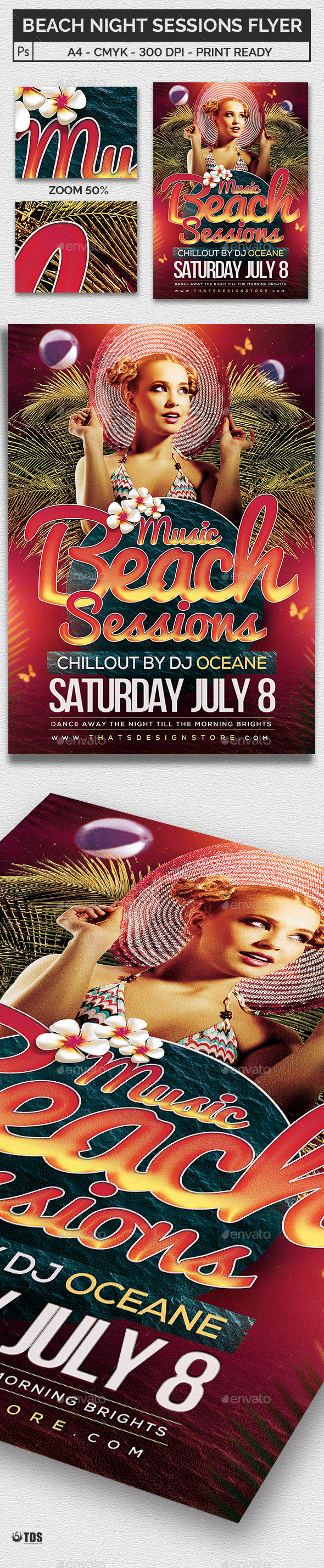 Beach Night Sessions Flyer Template - Clubs & Parties Events
