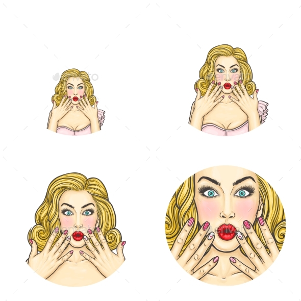 Vector Pop Art Avatar Icon of Surprised Pin Up - People Characters